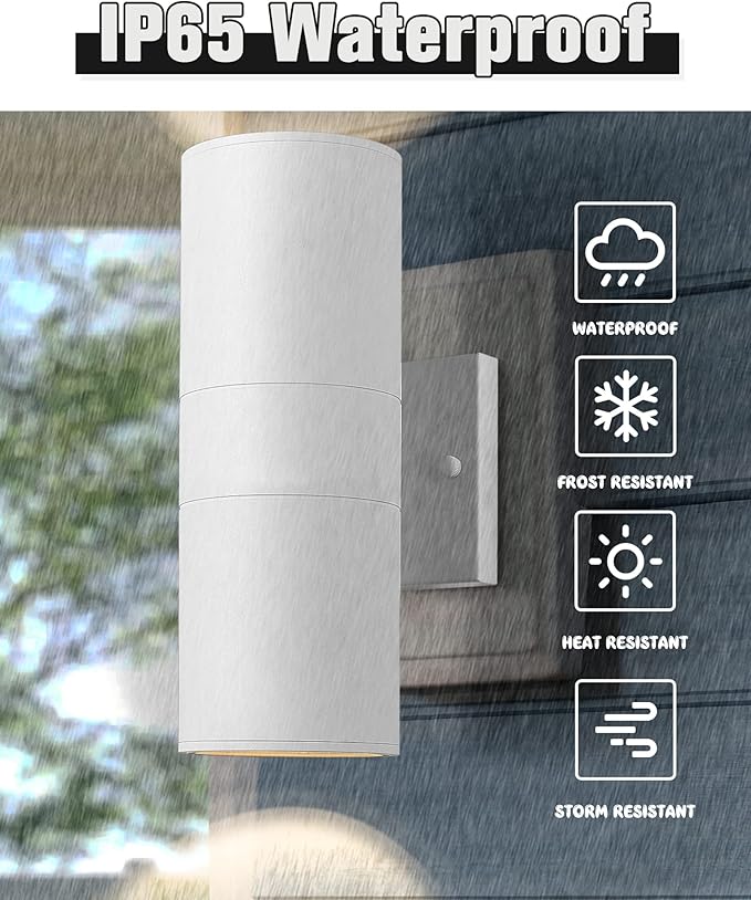 Ken & Ricky Cylinder Outdoor Wall Sconce Lights,Up and Down,White,1 Pack | Aluminum Waterproof Outdoor Wall light,No Glare,Exterior Lighting Fixtures,E26 Base，For Porch House Garage Front Door Patio
