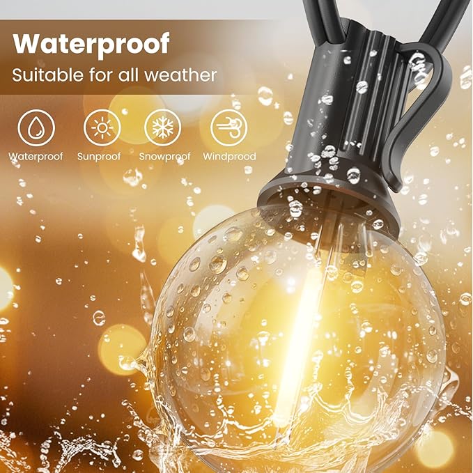 RTTY 60 FT Outdoor String Lights, LED Patio Light 32 LED Waterproof Bulbs | Shatterproof G40 Bulb, Dimmable Outside Hanging Connectable Globe Lighting for Bistro, Cafe, Yard, Balcony, Warm White,2700K