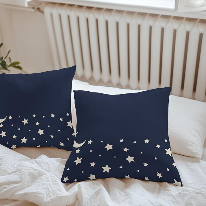Stars Moon Waterproof Outdoor Pillow Covers Set of 2 Home Decor, Starry Night Navy Blue Pillowcase Patio Pillow Covers for Couch Bench Patio Furniture Garden 16x16in