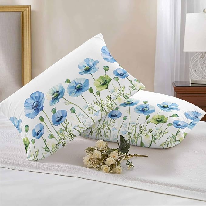 Flower Outdoor Pillow Covers Set of 2,Decorative Watercolor Poppy Floral Waterproof Throw Pillow Case, Garden Botanical Art Linen Soft Cozy Cushion Pillowcases