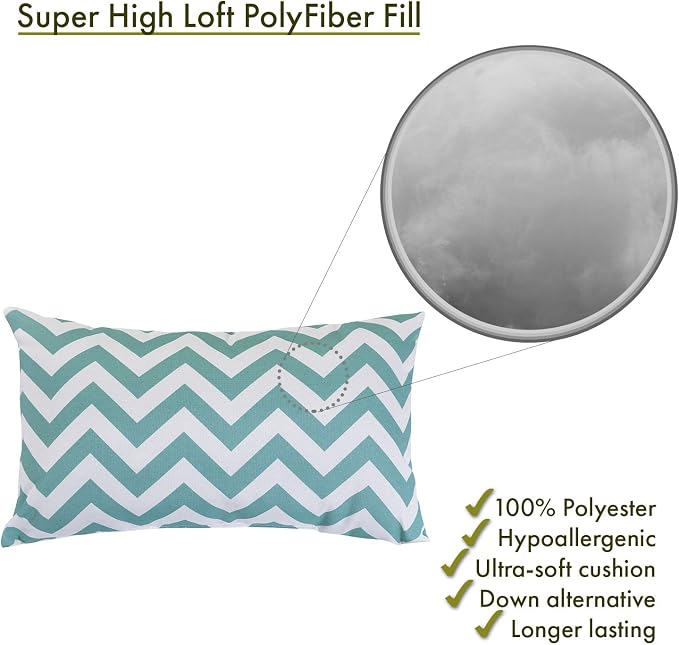 Majestic Home Goods Teal Chevron Indoor / Outdoor Small Throw Pillow 20" L x 5" W x 12" H