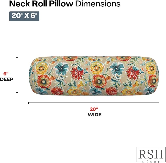RSH DECOR: Neck Roll Bolster Pillows Set of 2 | 20” x 6" | All-Weather Spun Fabric | Water and Fade-Resistant | Outdoor Support Pillows for Patio Furniture | Made in USA (Colsen Sonoma)