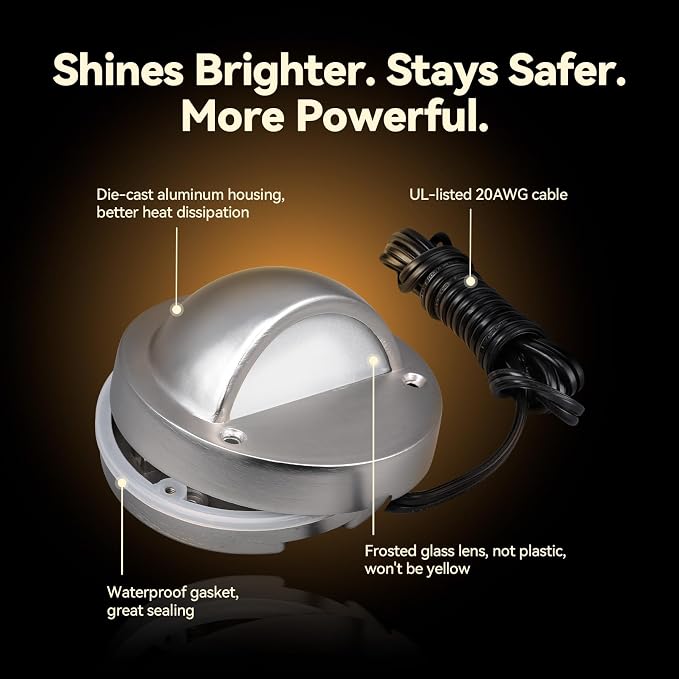 LEONLITE 6-Pack 5CCT 3.74inch Low Voltage LED Deck Lights, Satin Nickel | 180LM, 12-24V AC/DC, CRI90, UL Listed, Die-cast Aluminum Housing, Frosted Glass Lens, 1800K/2700K/3000K/4000K/5000K