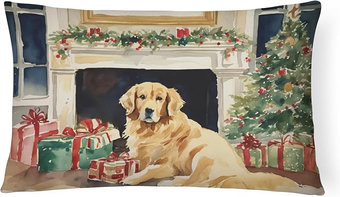 Caroline's Treasures DAC2667PW1216 Golden Retriever Cozy Christmas Throw Pillow Machine Washable, Indoor Outdoor Decorative Pillow for Couch, Bed or Patio, 12HX16W