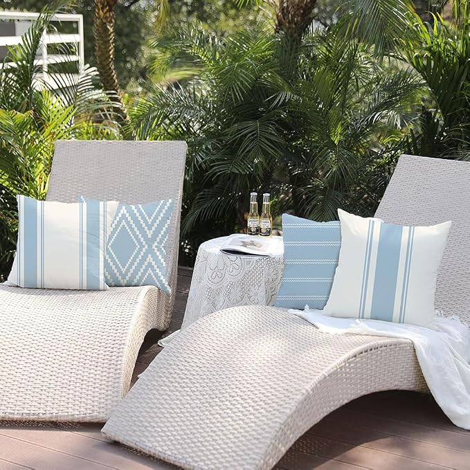 DFXSZ Outdoor Light Blue Waterproof Geometry Pillow Covers 20x20 Set of 4 | Spring Summer Waterproof Modern Throw Pillowcases（No Inserts） Outdoor Decor for Patio Funiture Garden Polyester Covers