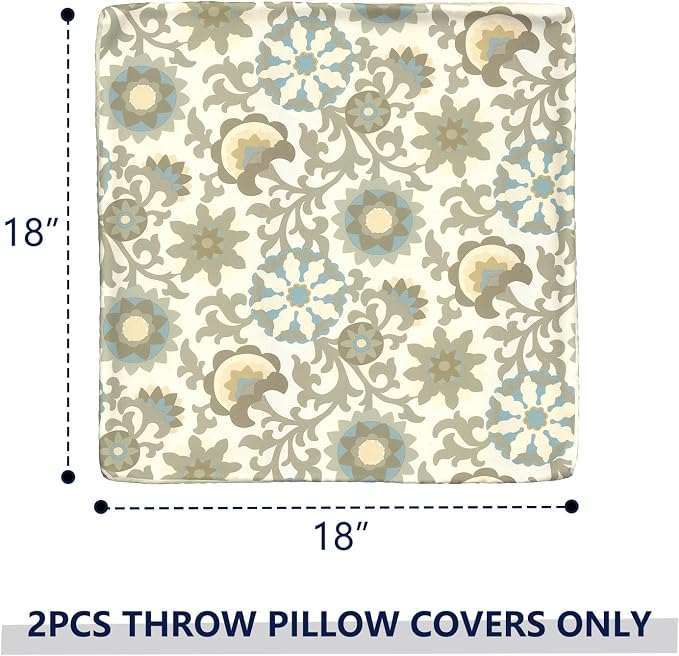 Outdoor Throw Pillow Covers 18x18 Inch, Decorative Pillow Covers for Patio Furniture, Floral Symphony Modern Cushion Cases for Garden Couch Home Sofa, Pack of 2