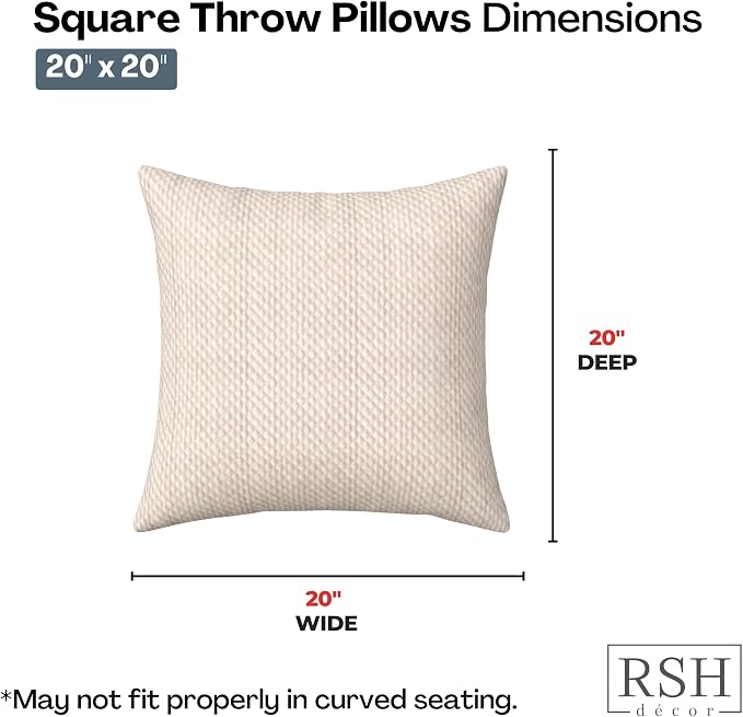 RSH DECOR: Sunbrella Square Throw Pillows Set of 4 | 20" x 20" | Water and Fade-Resistant Fabric | Outdoor Pillow Covers with Down-Alternative Inserts | Made in USA (Cozy Quilt Bright White)