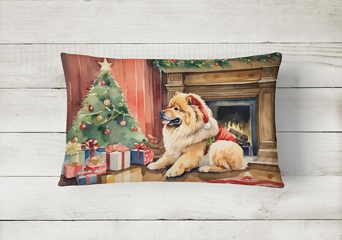 Caroline's Treasures DAC2634PW1216 Chow Chow Cozy Christmas Throw Pillow Machine Washable, Indoor Outdoor Decorative Pillow for Couch, Bed or Patio, 12HX16W