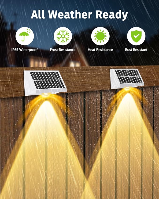 Solar Fence Lights Outdoor Waterproof High Brightness LED Spot Lens Deck Lights 7 Mode Warm & Cool White RGB Solar Powered Wall Lighting Decor for Outside Patio Step Backyard Railing - 2 Pack(White)