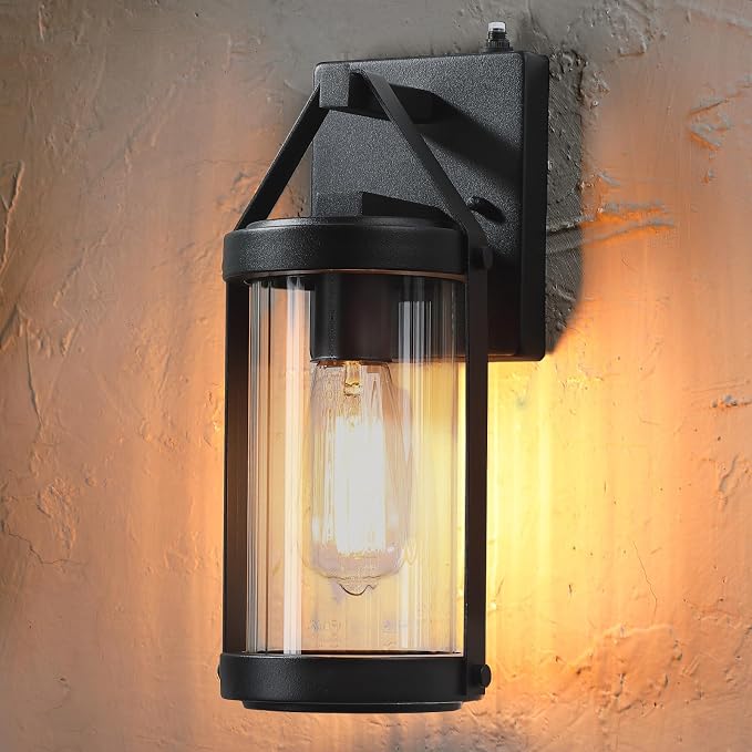 Dusk Dawn Sensor Outdoor Wall Sconce Black Exterior Porch Lantern | Waterproof Outside Garage Light Fixtures Wall Mount for House Patio Entryway