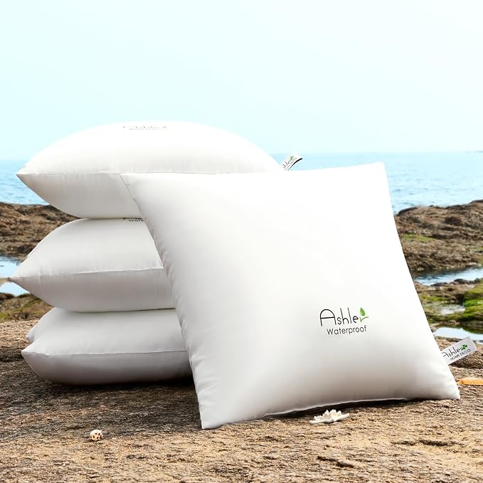 Ashler Outdoor Pillow Inserts 18x18 Pack of 4, Waterproof Pillow | Waterproof, Patio Furniture Pillows Decorative for Garden, Hypoallergenic, Square Pillow Form for Sofa Couch