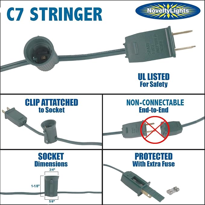 Novelty Lights 100 Foot C7 Outdoor Christmas String Lights, Green Wire