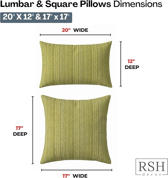RSH DECOR: Sunbrella Lumbar & Square Pillows Set of 4 | 20" x 12" & 17" x 17" | Water and Fade-Resistant Performance Fabric | Outdoor Throw Pillows for Patio Furniture | Made in USA (Jinga Parakeet)