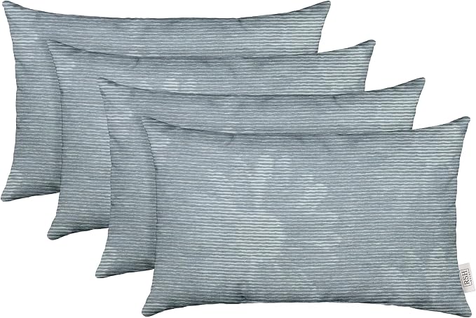 RSH DECOR: Sunbrella Lumbar Throw Pillows Set of 4 | 20" x 12" | Water and Fade-Resistant Performance Fabric | Outdoor Pillow Covers with Down-Alternative Inserts | Made in USA (Bisbee Daisy Sky)