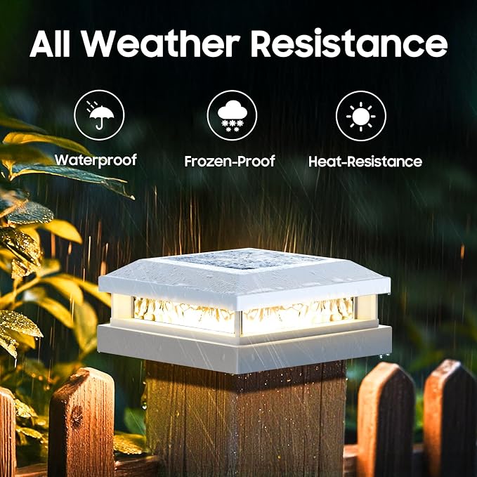 Solar Post Lights 8-Pack, 2 Color Modes 16LEDs Outdoor Decorative Post Cap Lights, Waterproof Solar-Powered Fence Posts Light, Fit 4x4, 5x5 Vinyl/Wooden Posts in Garden Yard Porch Deck, White