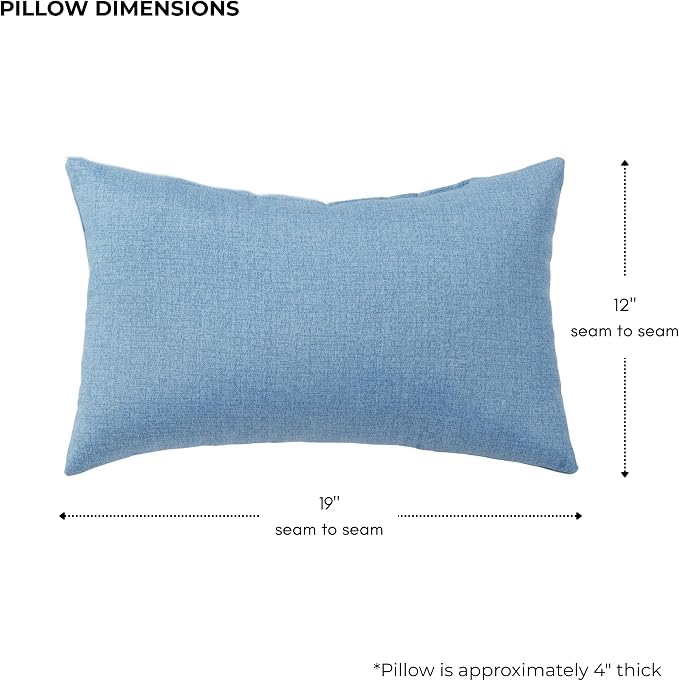 Set of 2 Outdoor Throw Pillows 19 x 12 Inch – Reversible Rectangle Patio Accent Pillows – Weather-Resistant Polyester Fabric – Eco-Friendly Recycled Polyfiber Fill – Denim