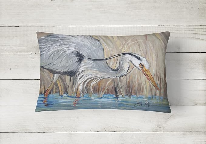 Caroline's Treasures JMK1013PW1216 Blue Heron in the Reeds Canvas Fabric Decorative Pillow Machine Washable, Indoor Outdoor Decorative Pillow for Couch, Bed or Patio, 12HX16W