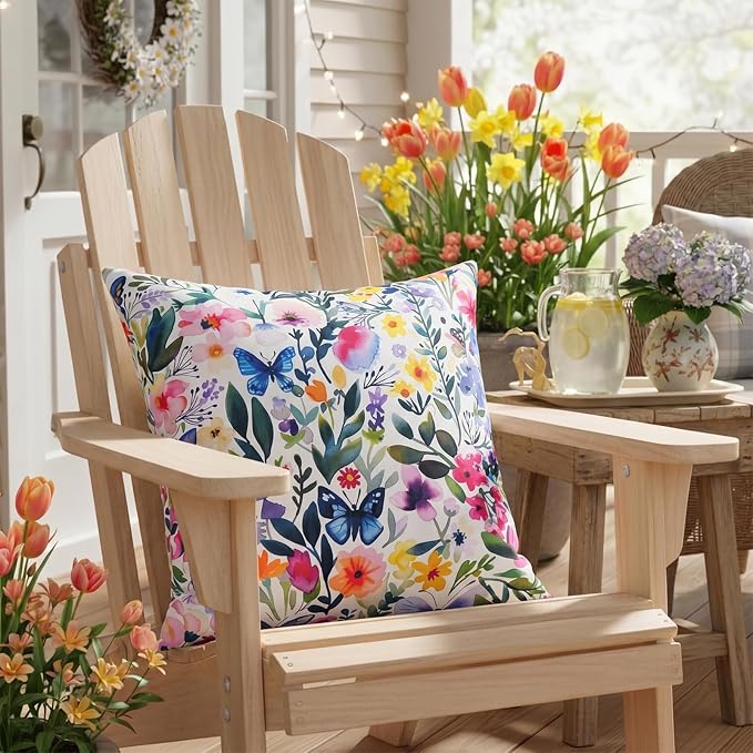 cygnus Spring Summer Outdoor Pillow Covers 18x18 Inch Waterproof Wild Flower Butterfly Outdoor Pillows for Patio Furniture Garden Home Decor