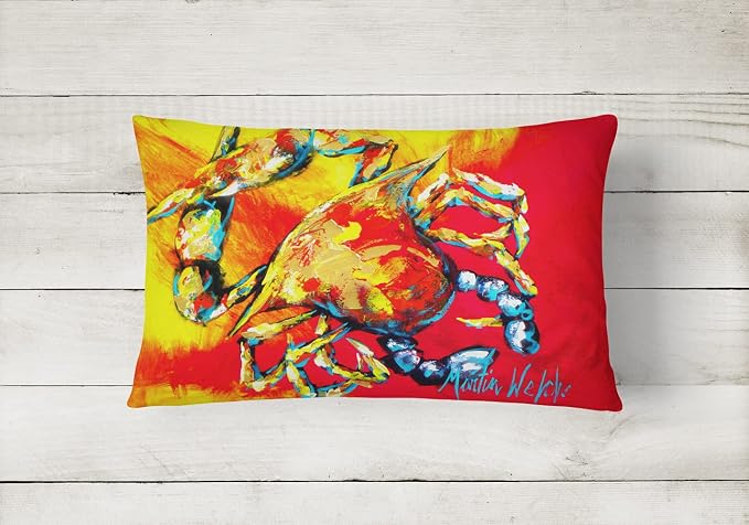 Caroline's Treasures MW1086PW1216 Crab Hot Dang Canvas Fabric Decorative Pillow Machine Washable, Indoor Outdoor Decorative Pillow for Couch, Bed or Patio, 12HX16W