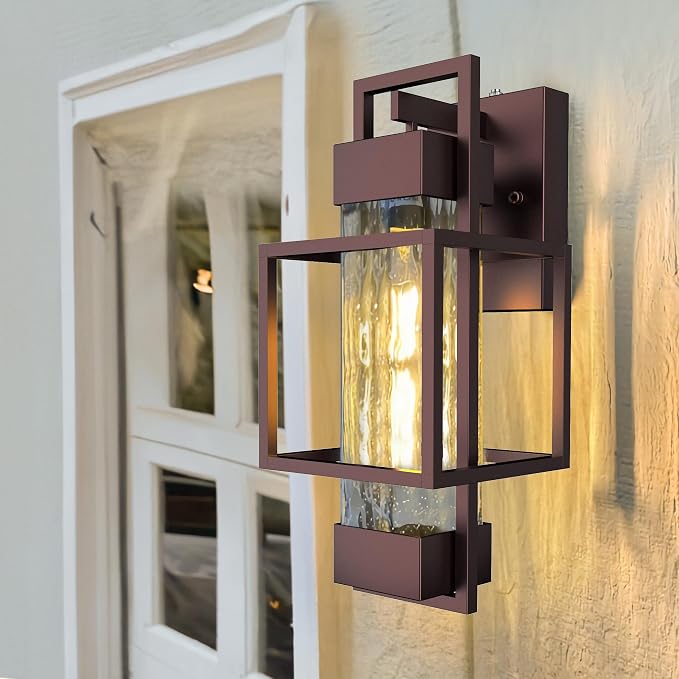 Modern Outdoor Wall Lights 2 Pack, 15" Dusk to Dawn Sensor, Waterproof Porch Light, Bronze