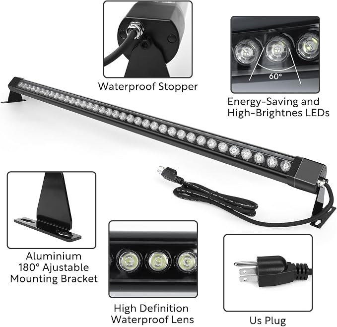 4FT LED Wall Washer Light 72W(2 Pack) - 4000K Neutral White IP67 Waterproof Outdoor Light Bar,Anti-Moisture Architectural Uplighting for Exterior House,Garden,Courtyards & Event Stage-120V Plug & Play