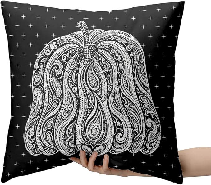 Black Pumpkin Pillow Covers Autumn Thanksgiving Throw Pillow Covers 20x20 Set of 2 Abstract Fall Pillow Cases Paisley Flower Cushion Cases for Home Farmhouse Sofa Couch