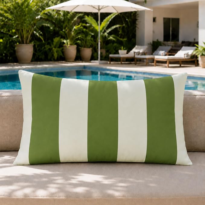 Allorry Lumbar Pillow Cover 12x20 Olive Green Striped Decoration Throw Pillow Covers for Spring Summer Outdoor Waterproof Garden Patio Furniture Sofa Bed Home Decor JB016-B12