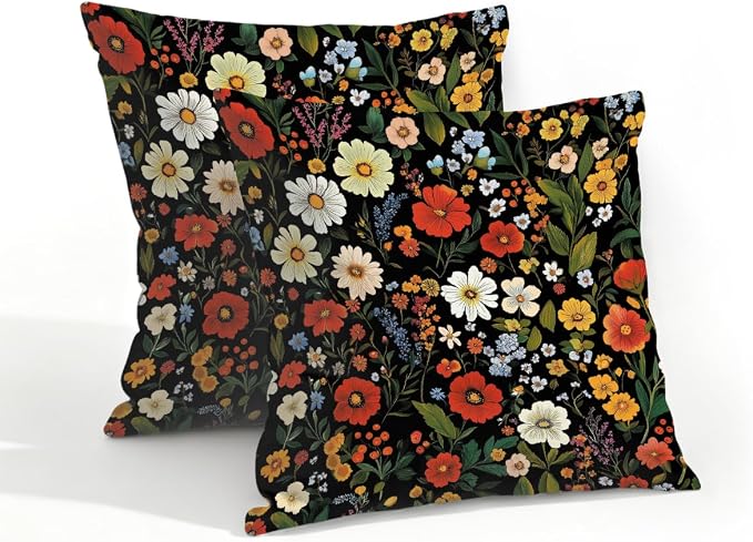 18x18 Inch Outdoor Pillow Covers Set of 2 Waterproof Throw Pillow Covers Decorative Couch Cushion Covers Boho Wild Flowers Plant Square Pillowcases Protectors for Patio Garden Sofa
