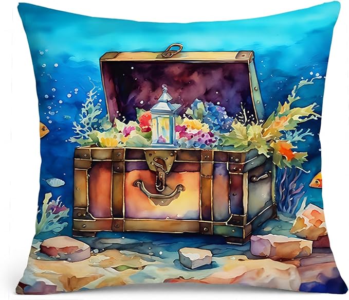Caroline's Treasures Treasure Chest Throw Pillow Machine Washable, Indoor Outdoor Decorative Pillow for Couch, Bed or Patio, 14Hx14W