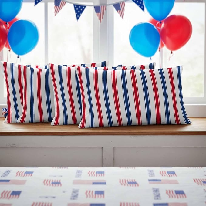 Outdoor Pillow Covers Set of 2, USA Independence Red Blue White Stripe Decor Throw Pillow Covers 20X12IN, President's Flag Day Throw Pillows Protector Cushion Case for Patio,Couch,Sofa,Garden