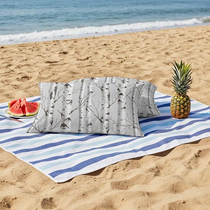 Nature Birch Trees Outdoor Pillow Covers 20"x12" Set of 2, Modern Gray Modern Tree Bark Texture Forest Waterproof Throw Pillow Covers for Patio Furniture, Decorative Cushion Covers for Porch