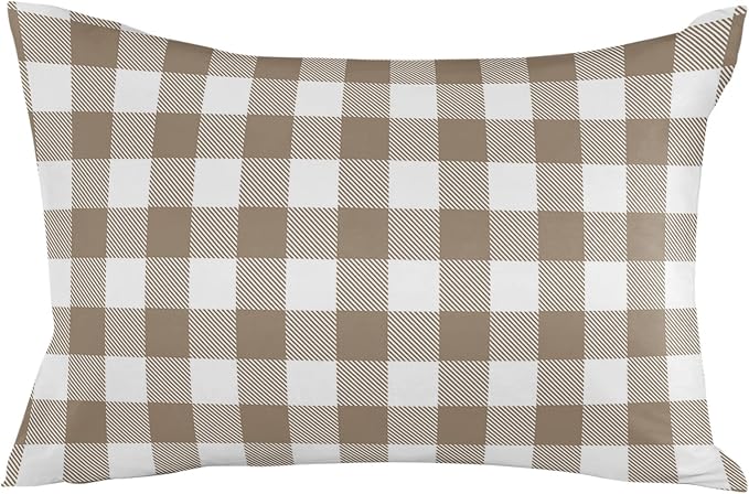 Outdoor Waterproof Throw Pillow Covers Set of 2 Light Brown Buffalo Check Plaid Lumbar Pillowcases 20x12 Inches Farmhouse Style Patio Decorative Pillows Cushion Case Patio Pillows for Couch Bed Garden