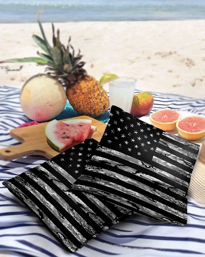 Camouflage Outdoor Pillow Covers Set of 2, American Patriotic Flag Independence Day Decorative Waterproof Throw Pillowcase USA Star Striped Camo Cotton Linen Soft Cozy Cushion Cover Pillowsham 20x20In