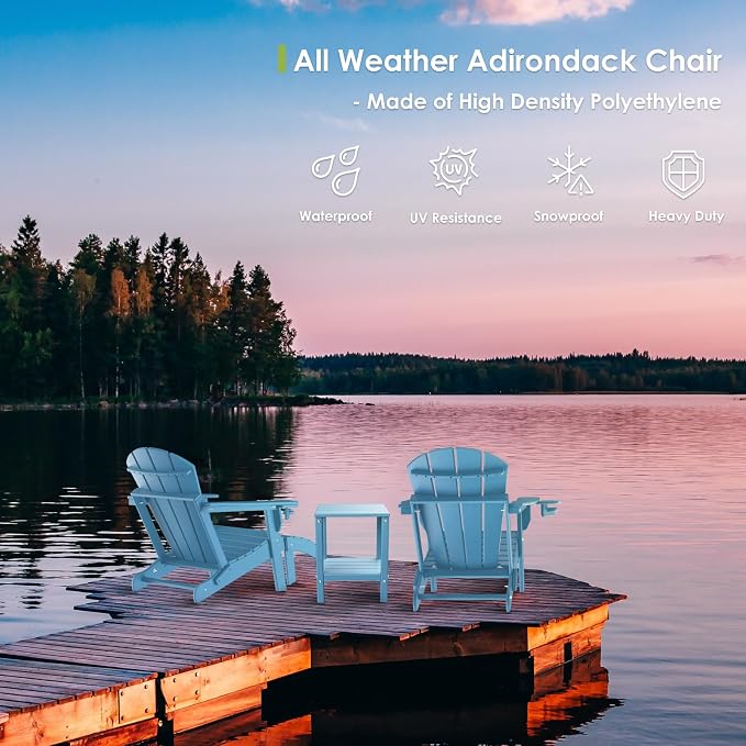 GREENVINES Adirondack-Outdoor-Side-Table | 14 x 13 Inches | HDPE Plastic | All Weather | Arctic | Outside End Tables | Storage Shelf | for Patio Porch Backyard Indoor