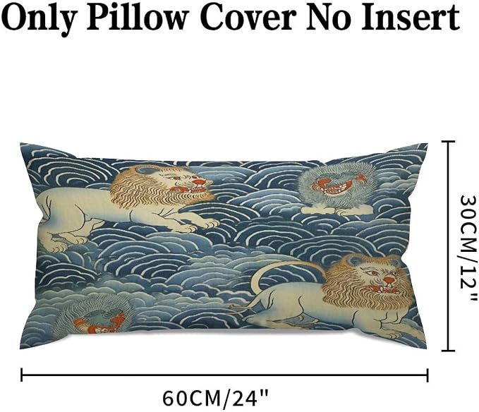 Set of 2 Blue Tibet Tiger Pillow Cases 12x24in Cushion Covers Farmhouse Pillows Covers for Couch Living Room Office Soft Rectangle Accent Pillowcase for Kids