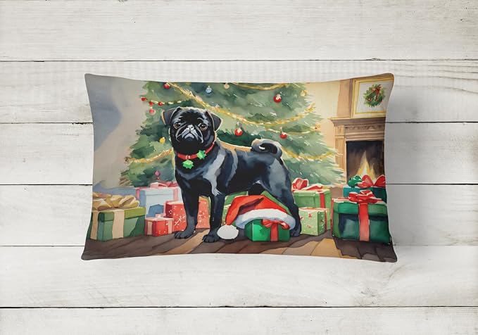 Caroline's Treasures DAC2731PW1216 Pug Cozy Christmas Throw Pillow Machine Washable, Indoor Outdoor Decorative Pillow for Couch, Bed or Patio, 12HX16W
