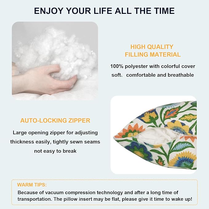 DYTXIII Pack of 2 Waterproof Outdoor Lumbar Pillow with Inserts, 12x20 in Rectangle Decorative Patio Throw Pillow for Home, Sofa,Bench and Patio Furniture, Fiesta Floral