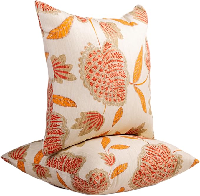 JMGBird Orange Outdoor Pillows 18x18 Throw Pillows with Inserts Included | Water-Resistant Outdoor Pillows 18x18 Durable Beige with Orange Throw Pillows with Inserts for Patio Furniture