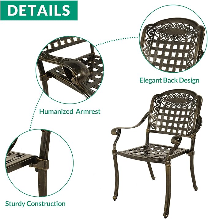 VIVIJASON 9-Piece Outdoor Dining Set, Cast Aluminum Retro Patio Furniture Table and Chairs Set for 8, Include Large 64" Square Dining Table and 8 Chairs with Umbrella Hole for Balcony Garden