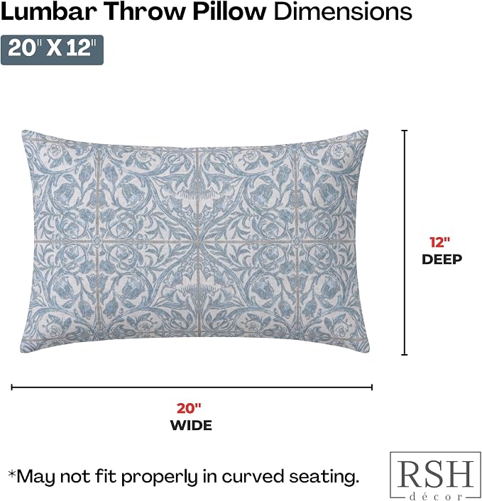 RSH DECOR: Sunbrella Lumbar Throw Pillows Set of 4 | 20" x 12" | Water and Fade-Resistant Performance Fabric | Outdoor Pillow Covers with Down-Alternative Inserts | Made in USA (Provincial Azure)