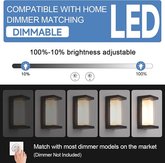 Mille Lucciole 24W Outdoor Wall Lights Exterior/Interior LED 3-Color Adjustable 2100LM Sconces Lights IP65 Waterproof Modern Outdoor Lighting Fixtures Aluminum Wall Lights Compatible with Dimmers