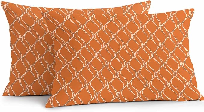 Orange Stripes Outdoor Pillow Covers 20x12 Inch Lumbar Pillow Covers Set of 2 Waterproof Decorative Throw Pillow Cases Simple Geometric Modern Monochrome Cushion Covers for Patio Furniture Garden