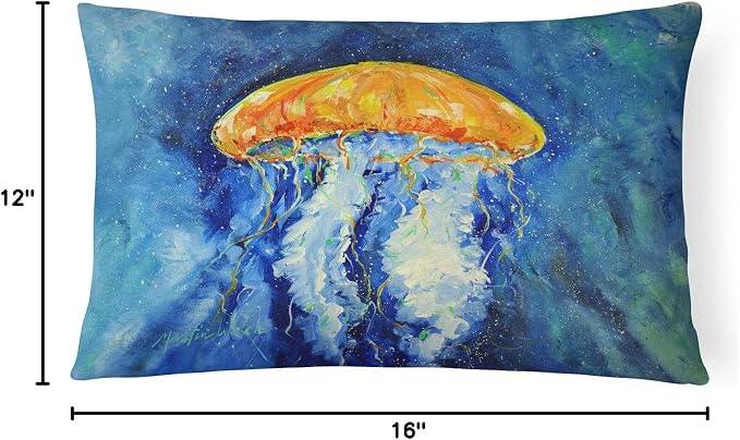 Caroline's Treasures MW1223PW1216 Calm Water Jellyfish Canvas Fabric Decorative Pillow Machine Washable, Indoor Outdoor Decorative Pillow for Couch, Bed or Patio, 12HX16W