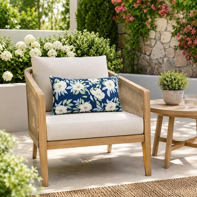 Pack of 2 Patio Lumbar Pillows 12"x20" | Fade Resistant Outdoor Waterproof Lumbar Pillow with Inners Decorative Garden Lumbar Cushions for Home Patio Terrace Sofa