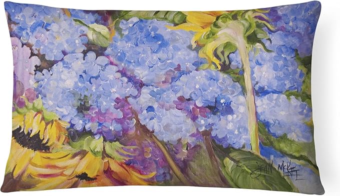 Caroline's Treasures JMK1119PW1216 Hydrangeas and Sunflowers Canvas Fabric Decorative Pillow Machine Washable, Indoor Outdoor Decorative Pillow for Couch, Bed or Patio, 12HX16W