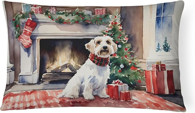 Caroline's Treasures DAC2744PW1216 Sealyham Terrier Cozy Christmas Throw Pillow Machine Washable, Indoor Outdoor Decorative Pillow for Couch, Bed or Patio, 12HX16W