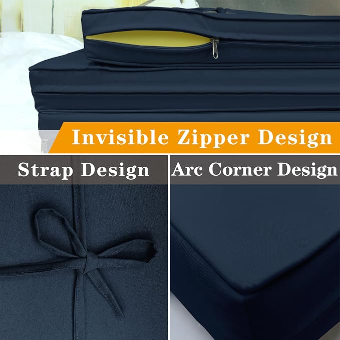 14 Piece Outdoor Patio Cushion Covers, Dark Blue | Replacement, Cushion Slipcovers, Water-Resistant, With Zipper