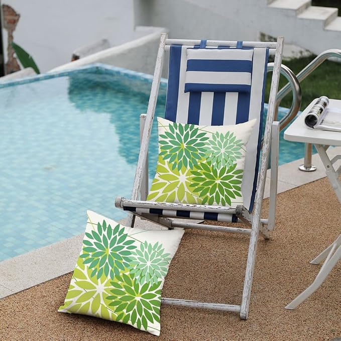 DFXSZ Pack of 2 Outdoor Waterproof Throw Pillow Covers 18x18 Shade of Green | Polyester Colorful Spring Summer Floral Decorative Cushion Cases(NO INSERT),For Couch Patio Funiture Garden Home Decor