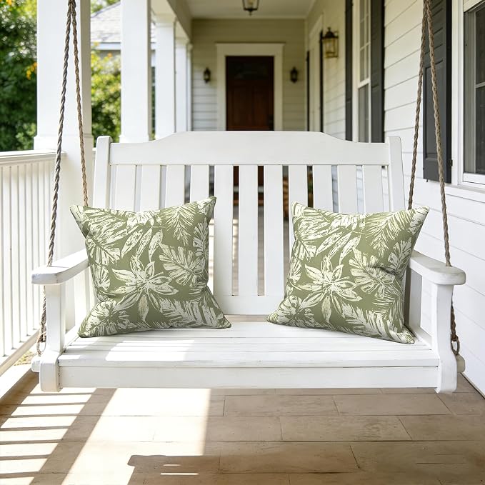 LVTXIII Outdoor Throw Pillows 16x16 Inch, Set of 2 Square Decorative Pillows with Inserts for Patio Furniture, Porch Chair, Garden Sofa, Tropical Leaf Green