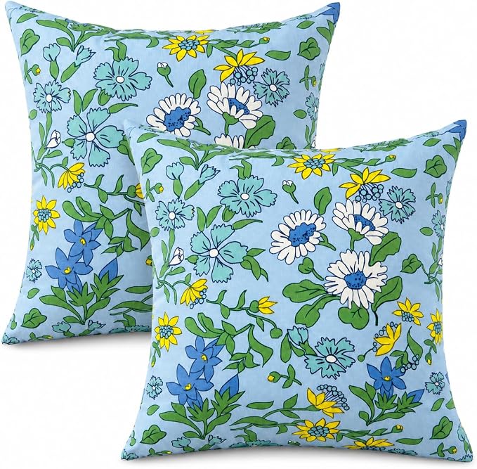 Outdoor/Indoor Decorative Throw Pillows 18×18 Inch | Pack of 2 Waterproof Decorative Throw Pillows with Inserts, Square Pillows for Bed, Couch, Sofa and Patio Furniture